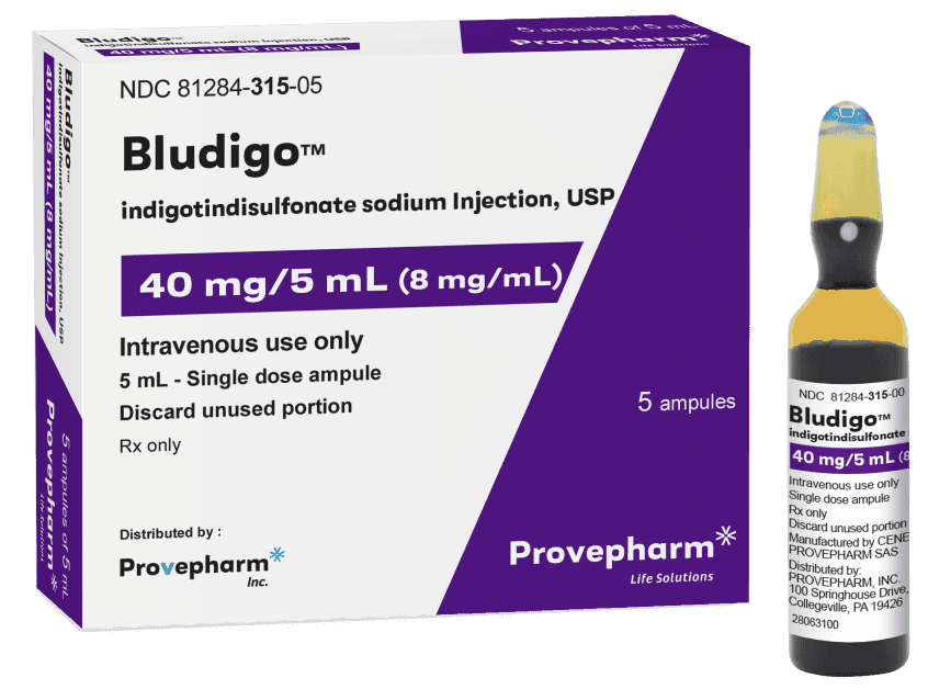 the bludigo dye inside its Provepharm box packaging
