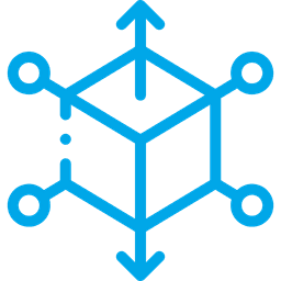 a hexagon icon with circles on the corners and arrows on top and bottom